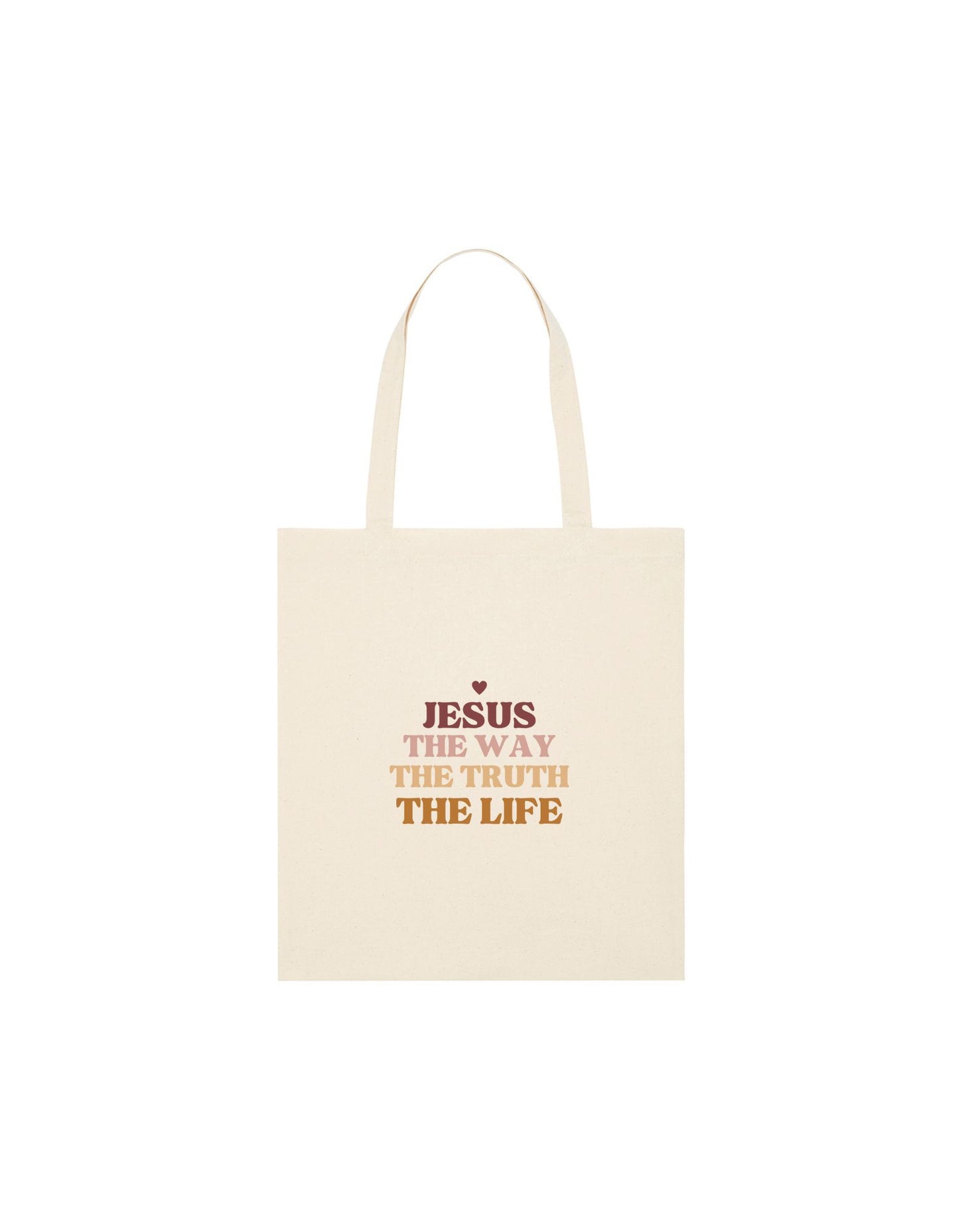 Raw Organic cotton tote bag with the text 'Jesus the way the truth the life'