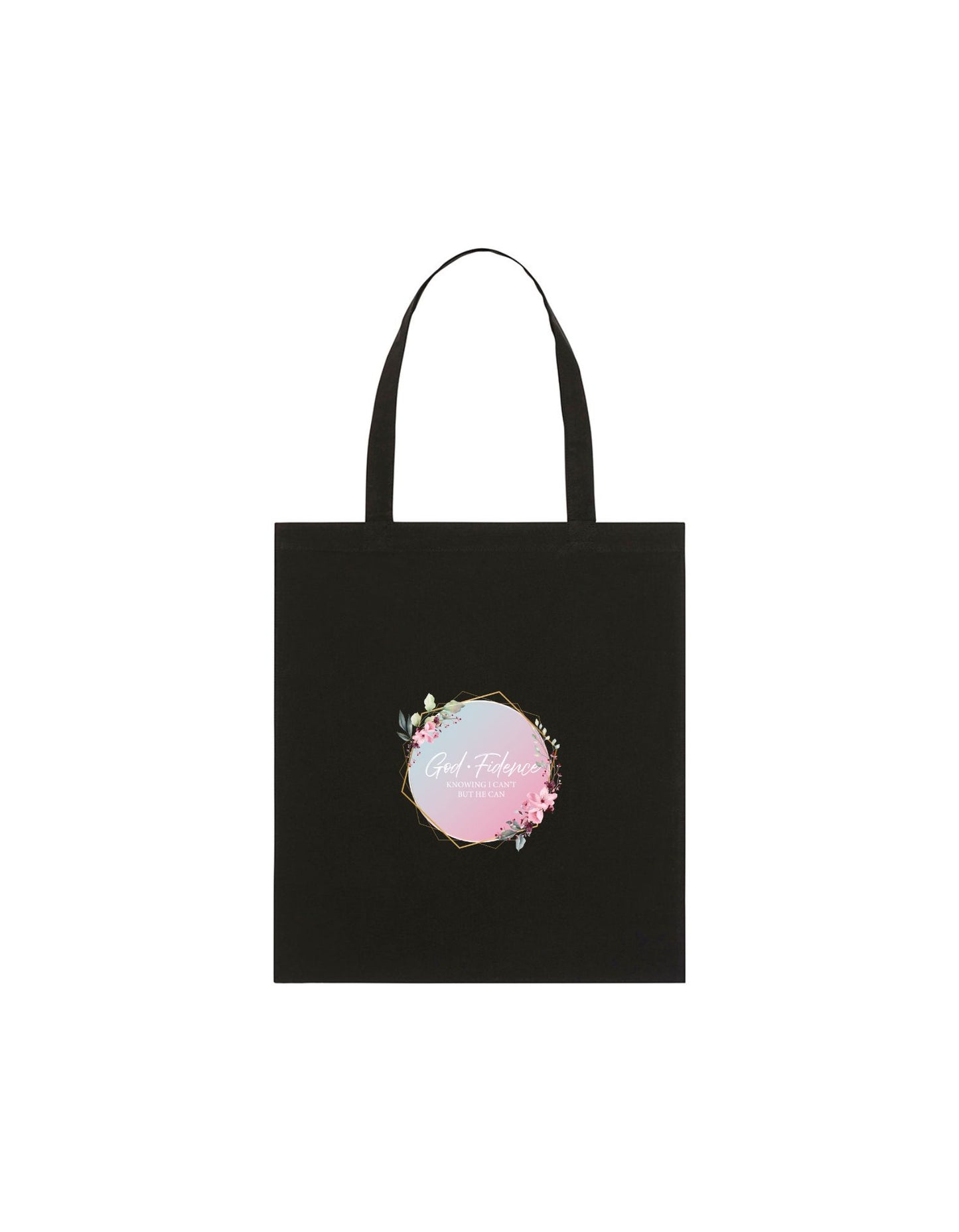 Black tote bag with God fidence in the centre