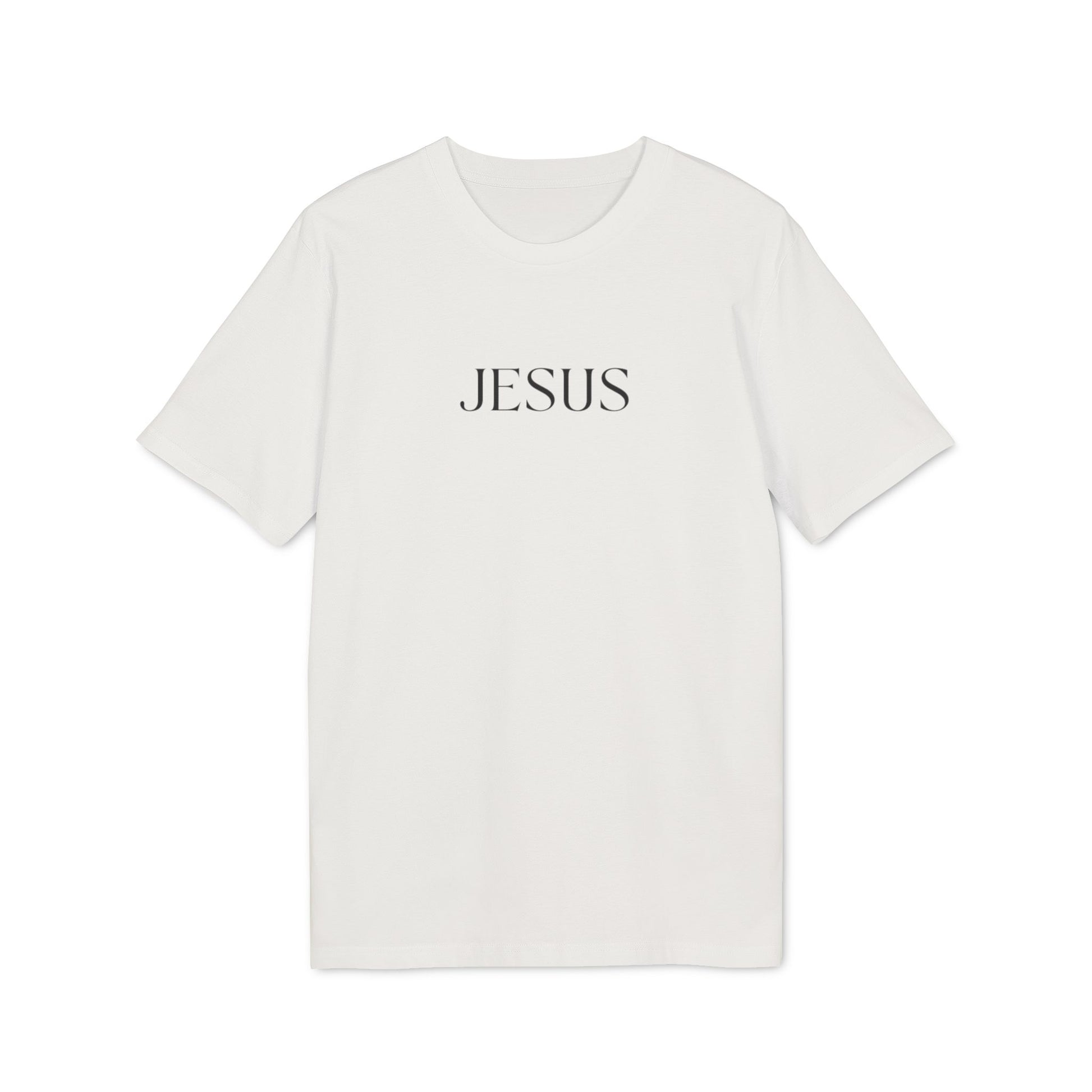 White tshirt with Jesus text in the centre